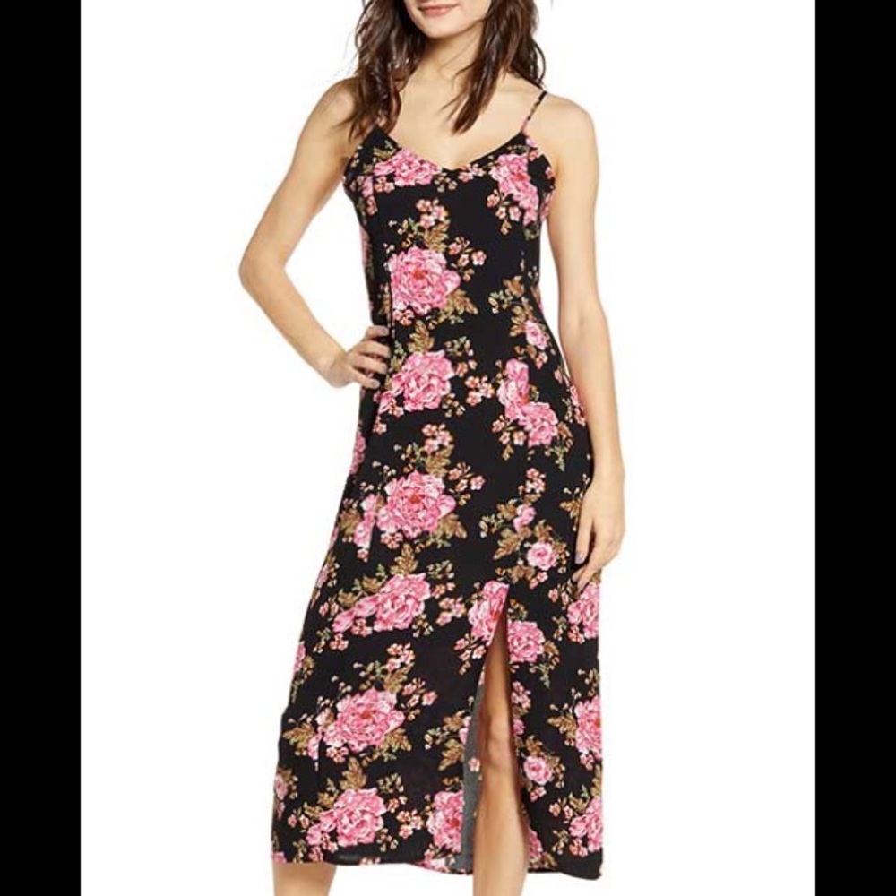 NWT Nordstrom BP size medium midi length black floral dress